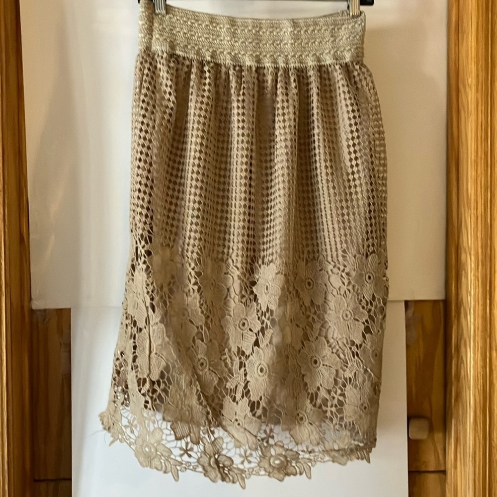 J Gee Women’s Cream Cottage Core Beige Boho Lace Pull-on Skirt Sz. M EUC